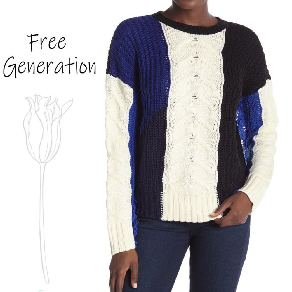Free Generation Color block Fringe Cable Sweather